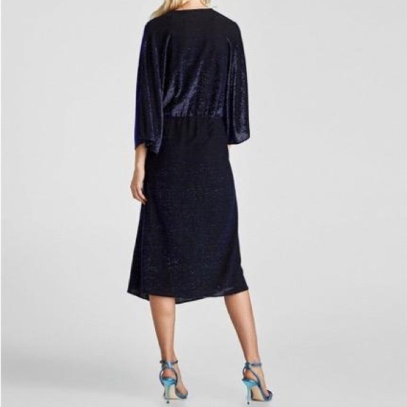 Zara Shimmery Dress Slit Front Neon Blue - Picture 4 of 10